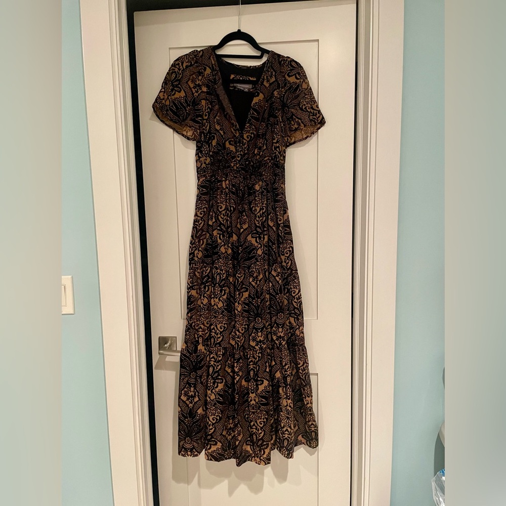 Anthropologie | Tan and Black Velvet Maxi Dress - Picture 2 of 14